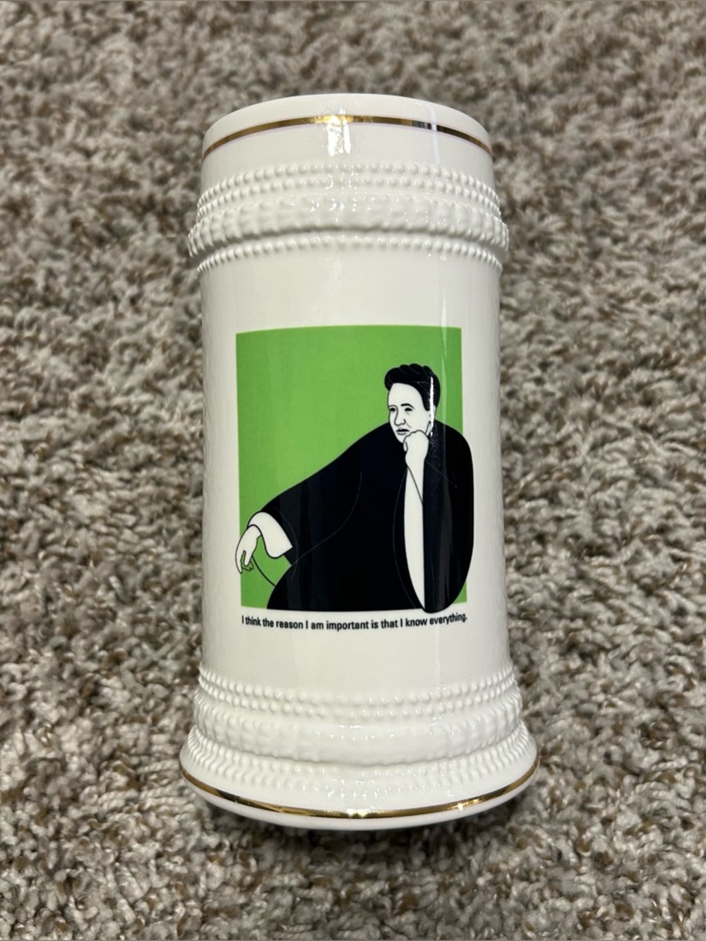 Ruth Bader Ceramic Beer Stein Mug White with Gold Trim Tech Geek Gift